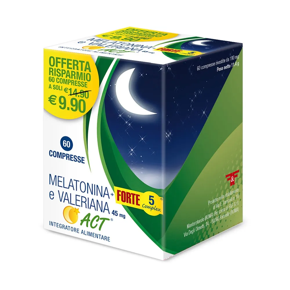 Melatonina Act 1mg Forte + Valeriana 5 60 compresse