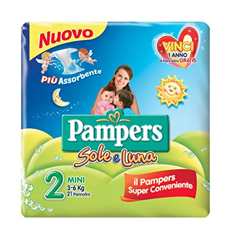 Pannolini Pampers Sole e Luna Mini, 21 Pannolini, Taglia 2 (3-6 kg)