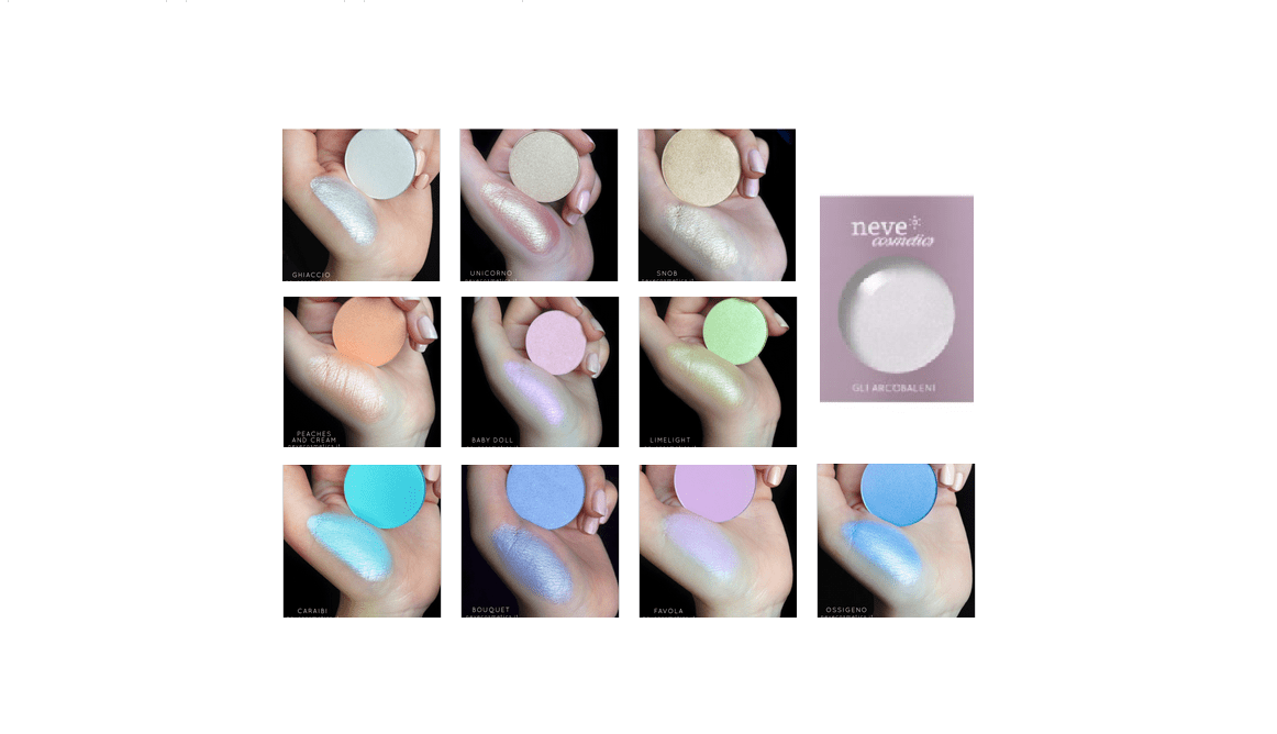 Ombretti in cialda Chiarissimi 10 Tonalità – Neve Cosmetics