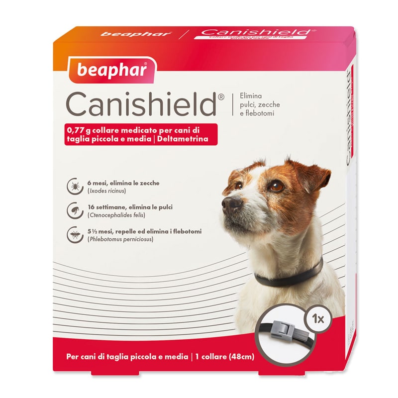 CANISHIELD S/M 48 CM (1 pezzo) – Collare per la protezione completa contro pulci, zecche e flebotomi nei cani piccoli e di media taglia