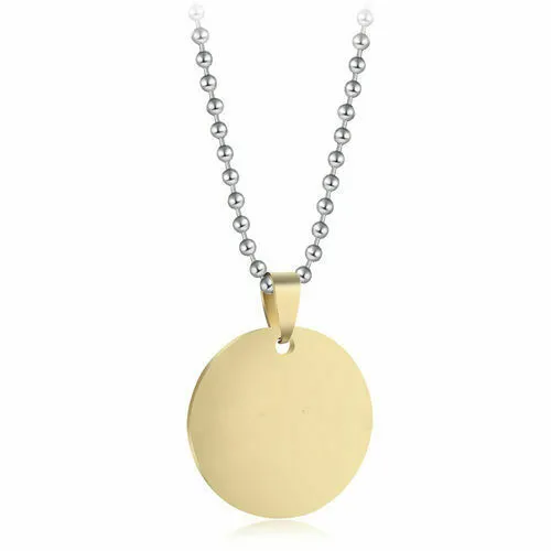 Collana Acciaio Targa Targhetta Rotonda PVD GOLD Con Incisione Personalizzata