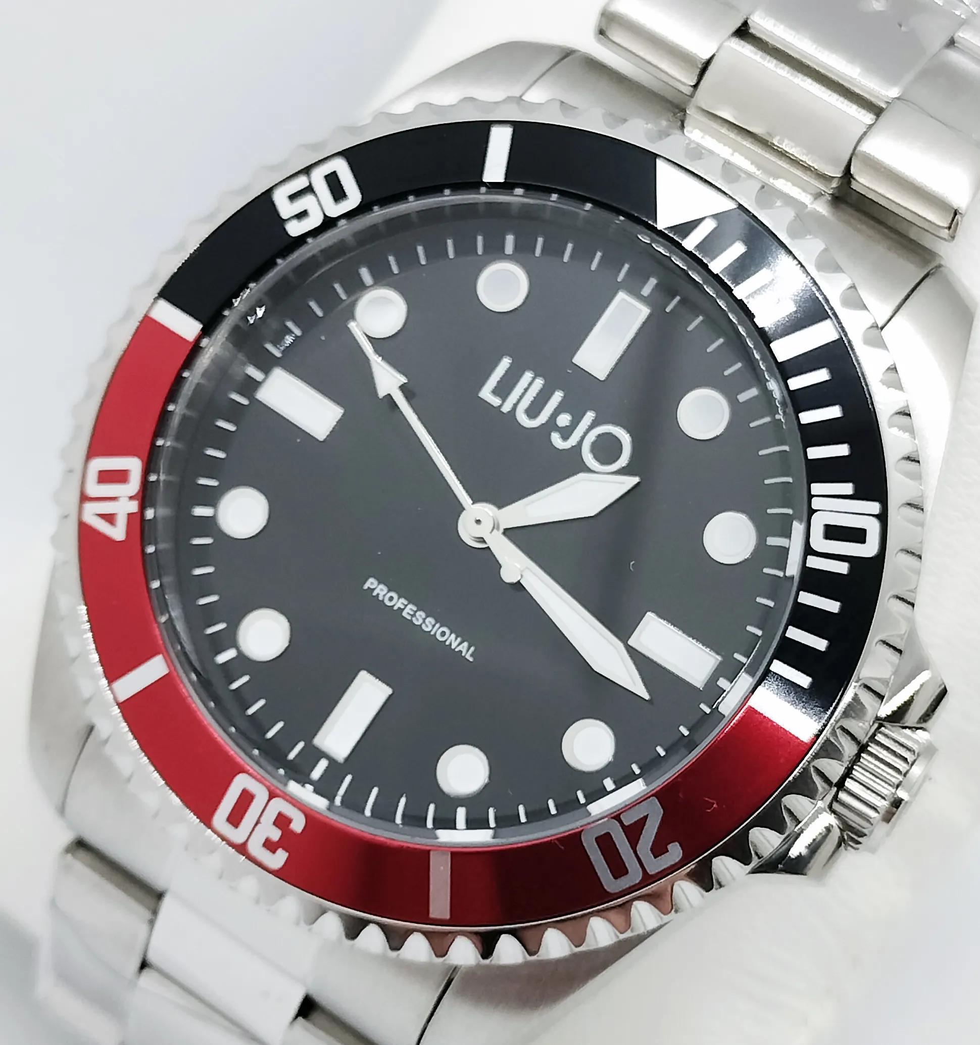 Orologio Uomo Liu Jo Solo Tempo In Acciaio Originale Ghiera Rosso Nera TLJ2122