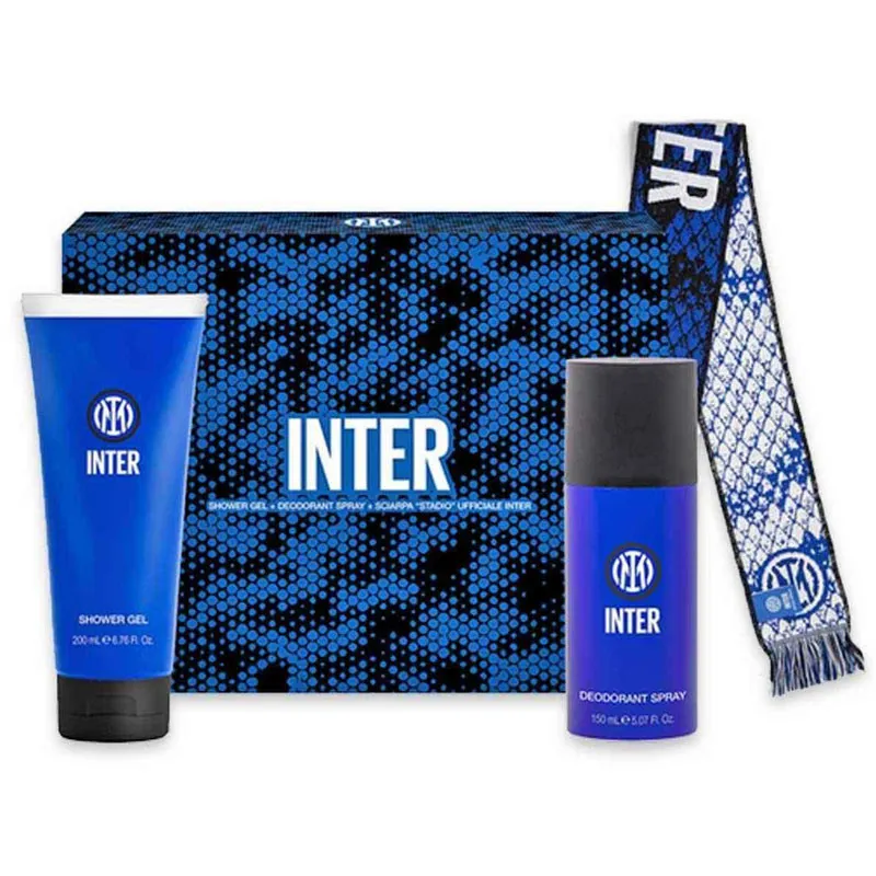 Inter Set Regalo Uomo Sciarpa Stadio Ufficiale + Bagno Doccia e Deodorante