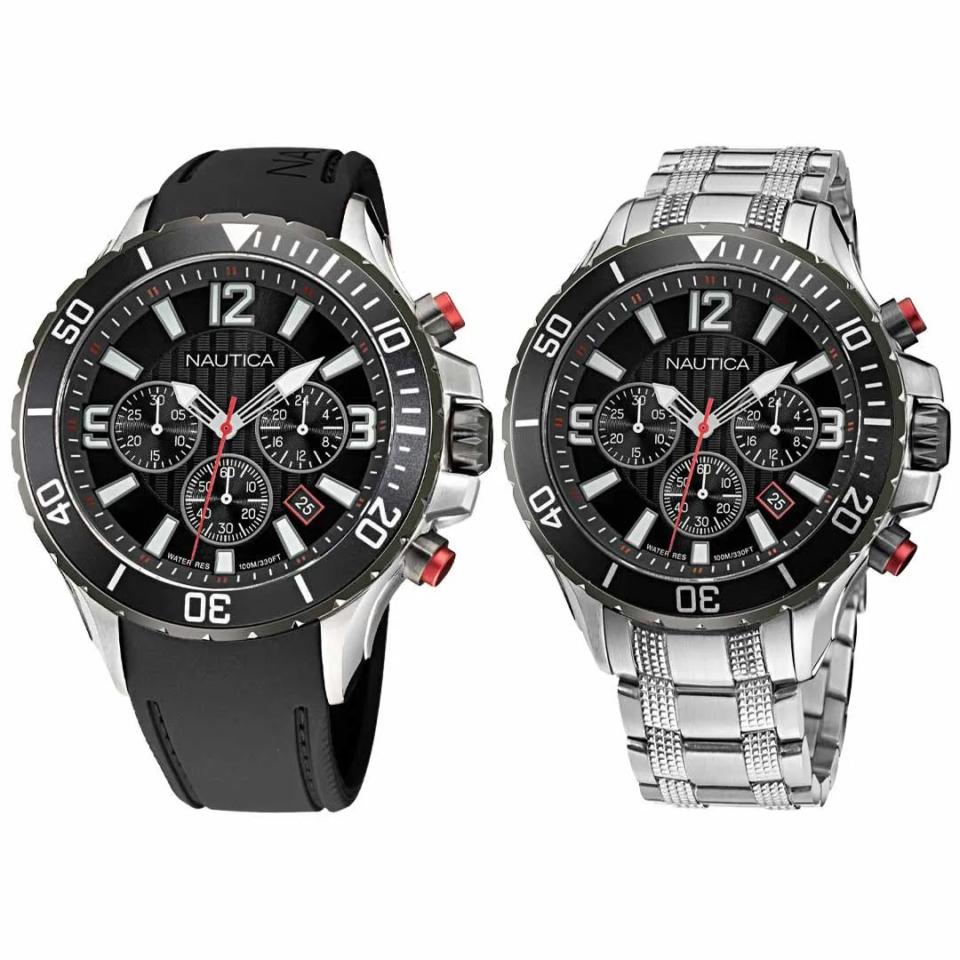 Orologio Uomo Nautica Special Box Cronografo Doppio Cinturino Gomma e Acciaio - immagine 2