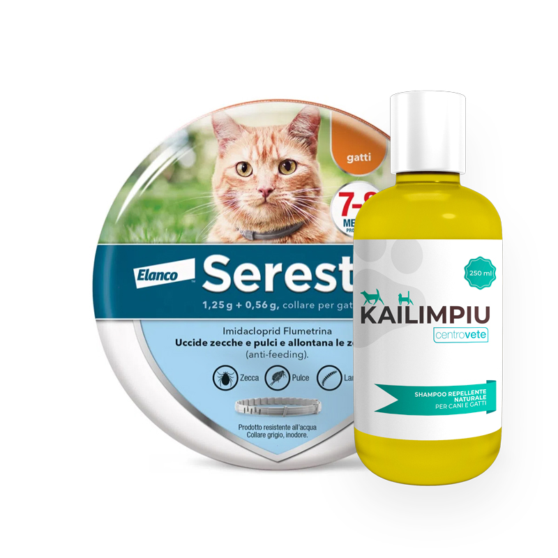SERESTO GATTI (38 cm) + KAILIMPIU (250 ml) – Pratico kit per la protezione e la pulizia dei gatti