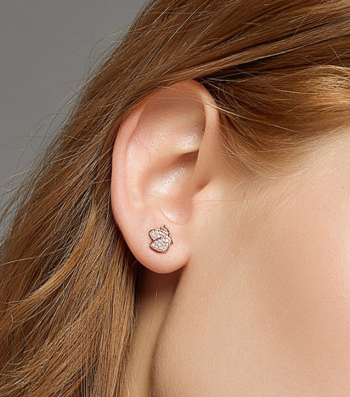 Orecchini Donna Farfalla Argento 925 Rose Gold Zirconi Bianchi Regalo Occasioni