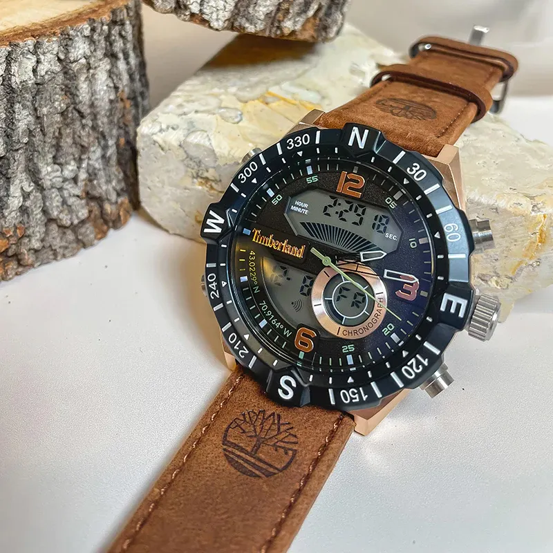 Orologio Uomo Timberland Cronografo Digitale Vera Pelle Cassa Acciaio New 2023 - immagine 2
