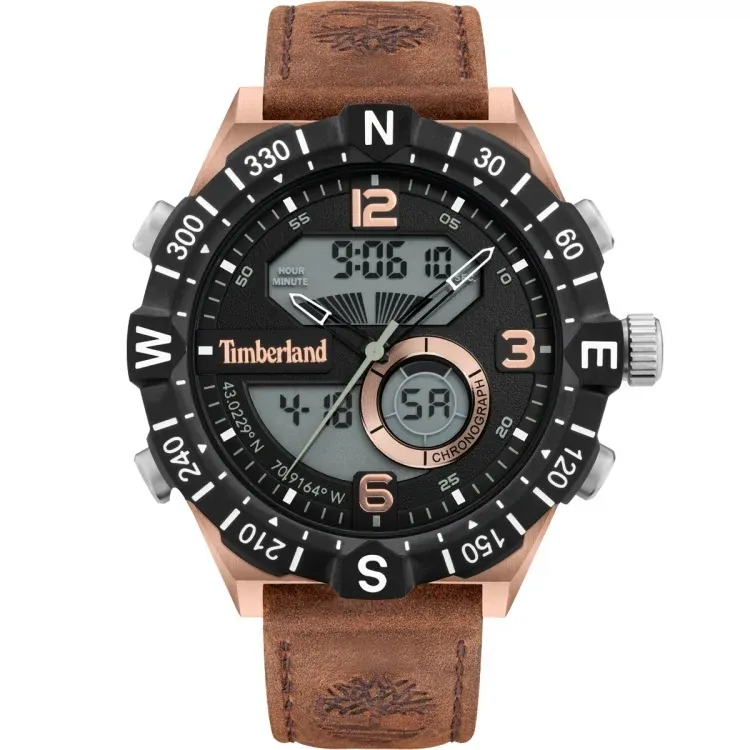 Orologio Uomo Timberland Cronografo Digitale Vera Pelle Cassa Acciaio New 2023
