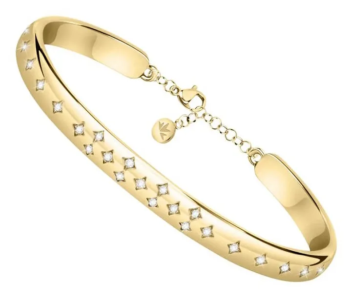 Bracciale Donna Morellato Acciaio Rigido Manetta Placcato Oro Con Zirconi SAKM81