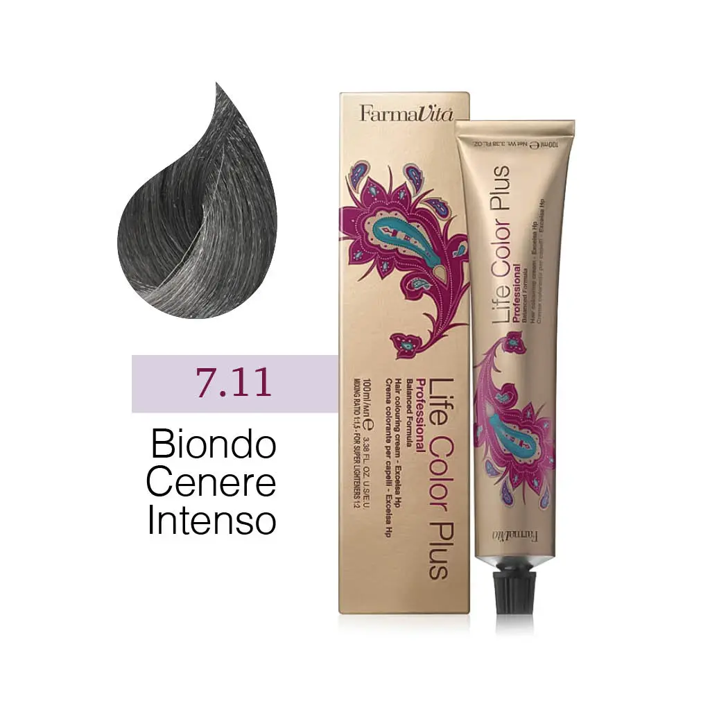 FarmaVita – Life Color Plus Professional – Crema Colorante per Capelli – 7.11 Biondo Cenere Intenso – 100 ml