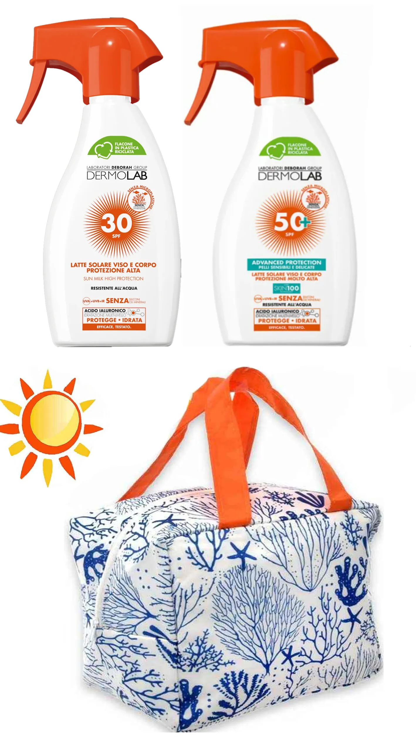 Dermolab Crema Solare Protezione 30 + 50 Set Famiglia Mare Spiaggia Borsa Frigo