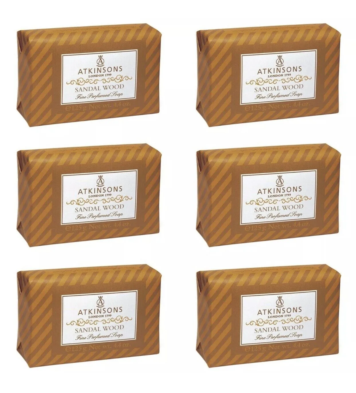 Atkinsons Sandal Wood Sapone Solido Saponetta Profumata Mani Corpo Legnosa 6pz